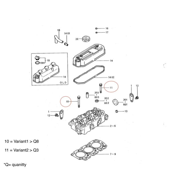 Cylinder Head Bolt Solé Diesel Mini 26 – Vetus M3.09 | M3.28 – Craftsman Marine CM3.27 – JF Marine Power JF6-1500