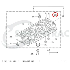 Inlet Valve Guide Solé Diesel Mini 33 | Mini 44 | Mini 55 – Vetus M4.15 | M4.17 – Craftsman Marine CM4.42 – JF Marine Power JF10 | JF15