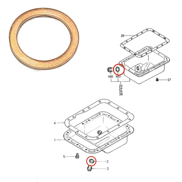 Copper sealing washer oil drain plug Solé Diesel Mini 18 | Mini 23 | Mini 32 | Mini 34 – Vetus M3.10 | M4.14 – Meiki