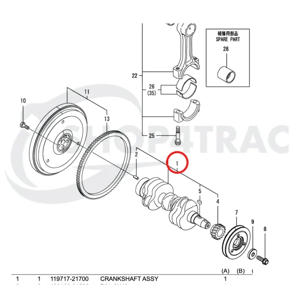 Crankshaft Yanmar 3YM30 | 3YM30AE | 3YM30C
